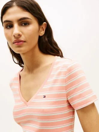 Tricou Favorite cu guler în V și dungi