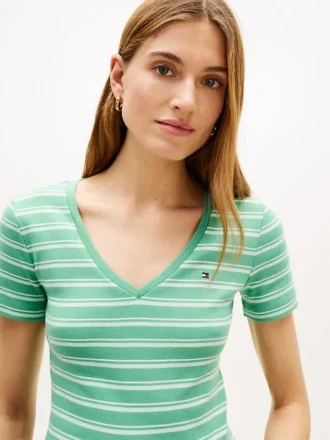 Tricou Favorite cu guler în V și dungi