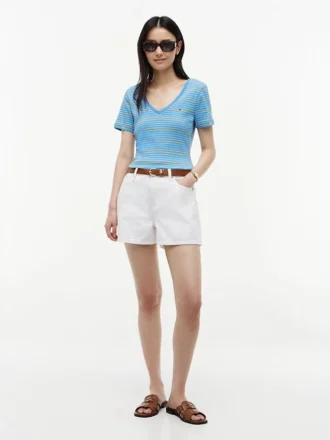 Tricou Favorite cu guler în V și dungi