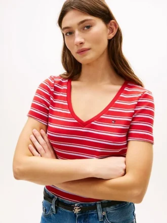 Tricou Favorite cu guler în V și dungi