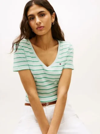 Tricou Favorite cu guler în V și dungi