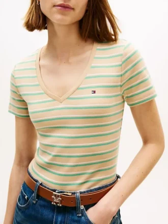 Tricou Favorite cu guler în V și dungi