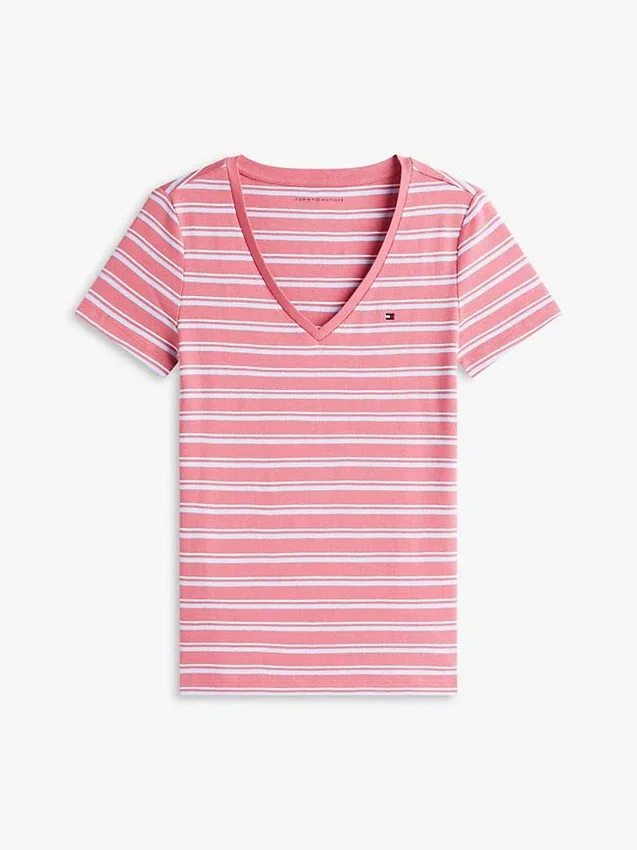 Tricou Favorite cu guler în V și dungi Tricou Favorite cu guler în V și dungi