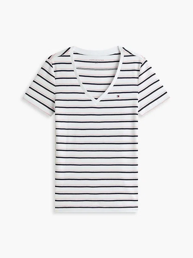 Tricou Favorite cu guler în V și dungi Tricou Favorite cu guler în V și dungi