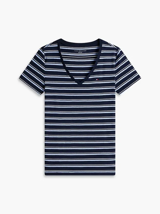 Tricou Favorite cu guler în V și dungi Tricou Favorite cu guler în V și dungi