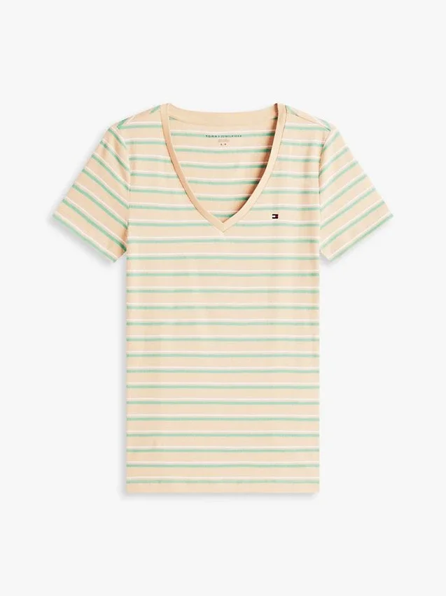 Tricou Favorite cu guler în V și dungi Tricou Favorite cu guler în V și dungi