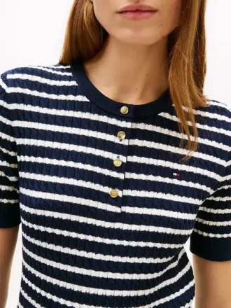 Tricou Henley cu mâneci scurte și model tricotat în zig-zag