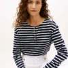 Tricou Henley din bumbac interlock cu croială lejeră