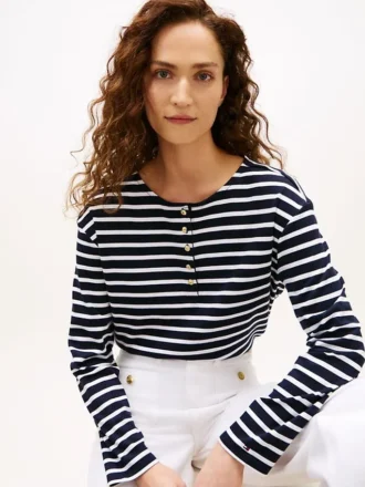 Tricou Henley din bumbac interlock cu croială lejeră