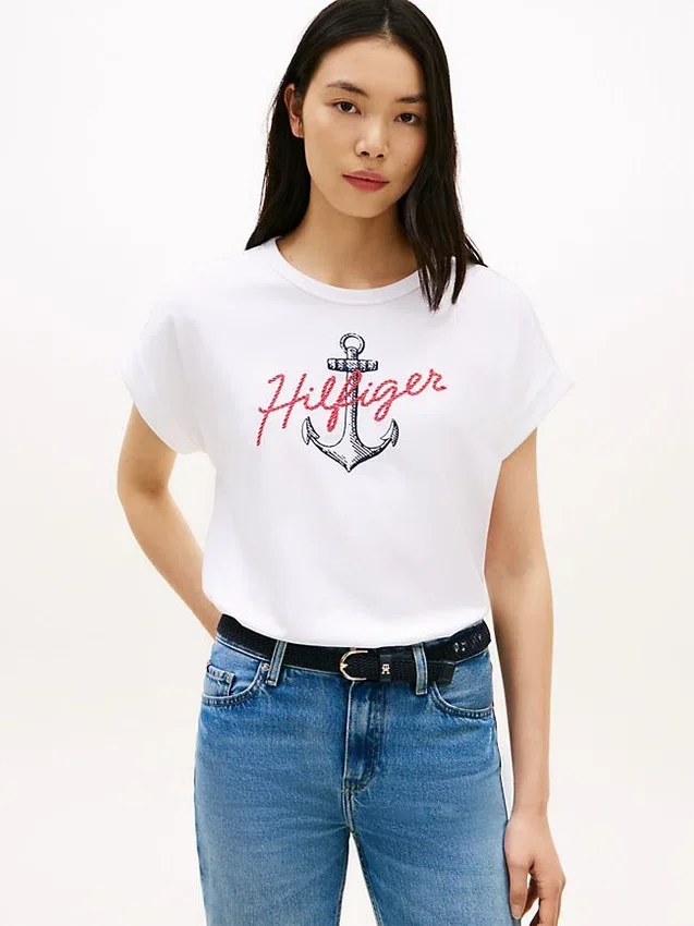 Tricou Hilfiger cu logo Anchor și mâneci dolman Tricou Hilfiger cu logo Anchor și mâneci dolman