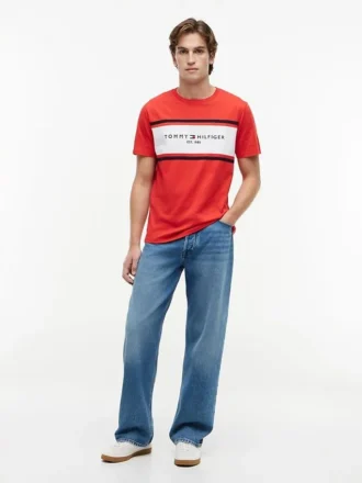 Tricou Hilfiger cu logo și dungi