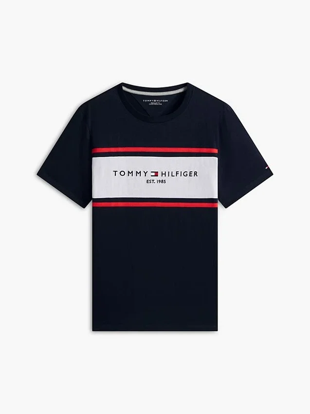 Tricou Hilfiger cu logo și dungi Tricou Hilfiger cu logo și dungi