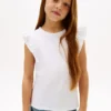 Tricou pentru copii cu broderie și mâneci fluturate Tricou pentru copii cu broderie și mâneci fluturate