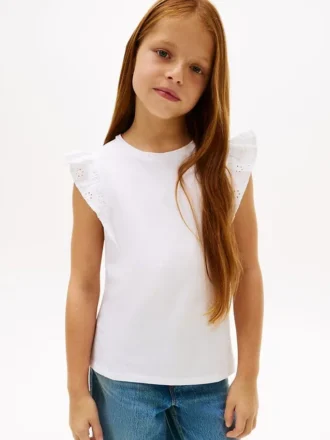 Tricou pentru copii cu broderie și mâneci fluturate