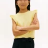 Tricou pentru copii cu broderie și mâneci fluturate Tricou pentru copii cu broderie și mâneci fluturate