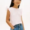 Tricou pentru copii cu broderie și mâneci fluturate