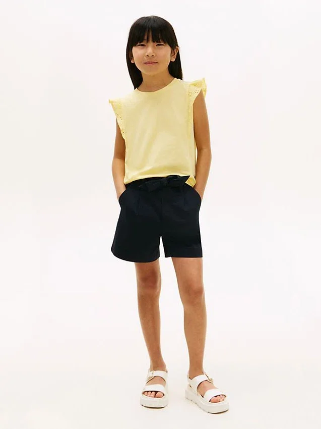 Tricou pentru copii cu broderie și mâneci fluturate Tricou pentru copii cu broderie și mâneci fluturate