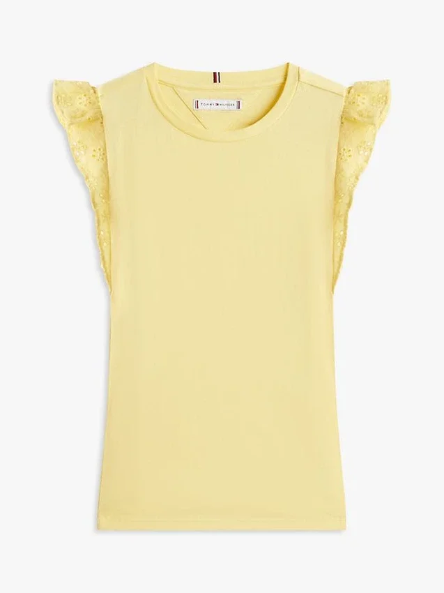 Tricou pentru copii cu broderie și mâneci fluturate Tricou pentru copii cu broderie și mâneci fluturate