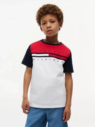 Tricou pentru copii cu dungi colorate și steag