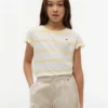 Tricou pentru copii cu dungi și mâneci cu bordură din dantelă Tricou pentru copii cu dungi și mâneci cu bordură din dantelă