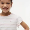 Tricou pentru copii cu dungi și mâneci cu bordură din dantelă Tricou pentru copii cu dungi și mâneci cu bordură din dantelă