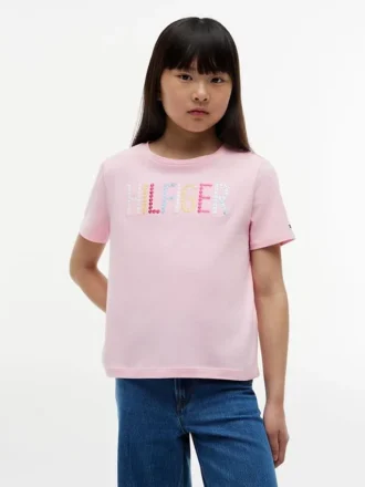 Tricou pentru copii cu logo Hilfiger din paiete