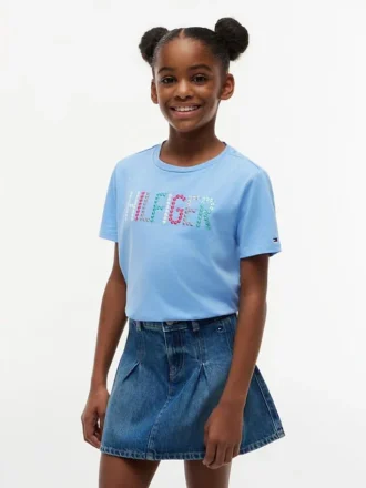 Tricou pentru copii cu logo Hilfiger din paiete