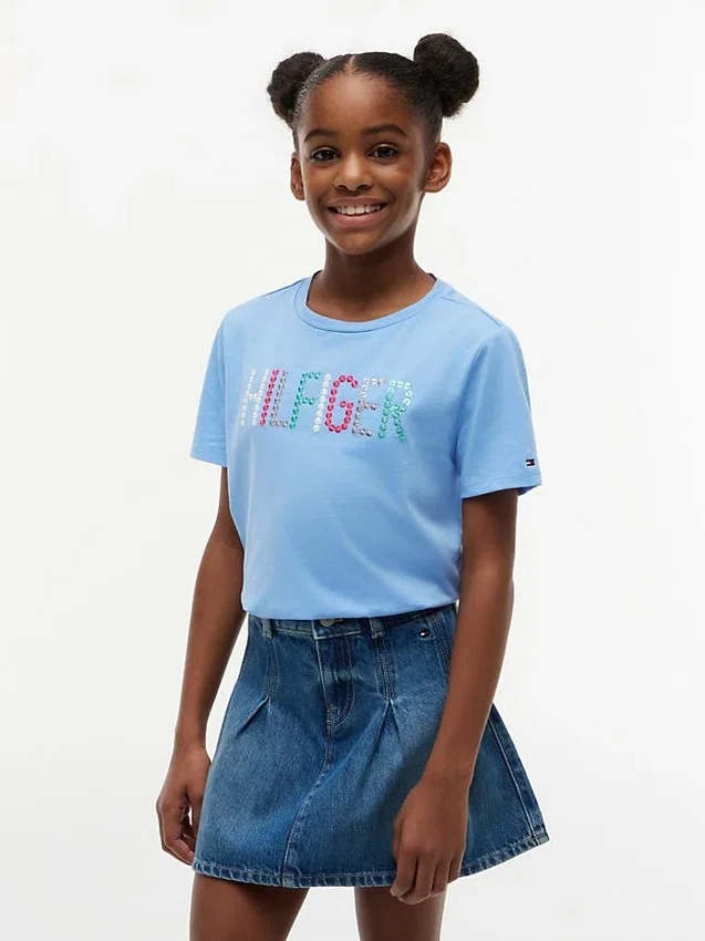 Tricou pentru copii cu logo Hilfiger din paiete Tricou pentru copii cu logo Hilfiger din paiete