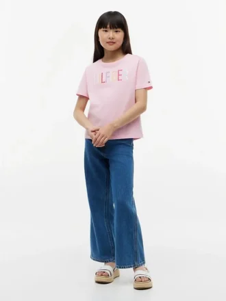 Tricou pentru copii cu logo Hilfiger din paiete