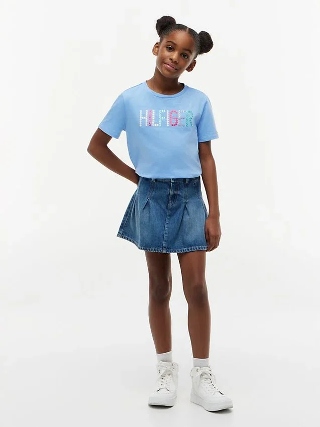Tricou pentru copii cu logo Hilfiger din paiete Tricou pentru copii cu logo Hilfiger din paiete