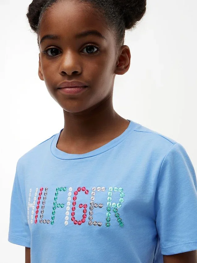 Tricou pentru copii cu logo Hilfiger din paiete Tricou pentru copii cu logo Hilfiger din paiete