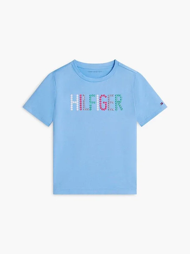 Tricou pentru copii cu logo Hilfiger din paiete Tricou pentru copii cu logo Hilfiger din paiete