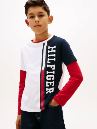 Tricou pentru copii cu logo și blocuri de culoare verticale