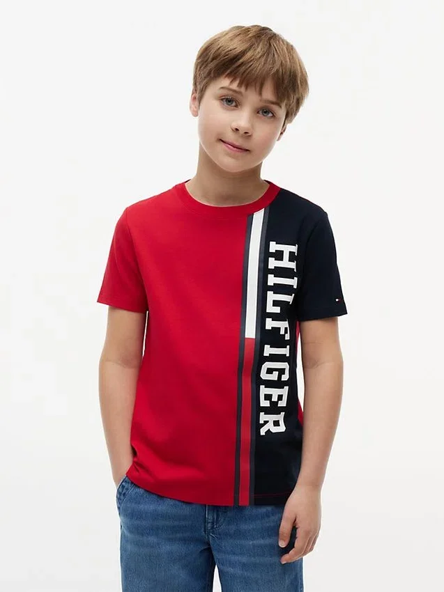 Tricou pentru copii cu logo și blocuri de culoare verticale Tricou pentru copii cu logo și blocuri de culoare verticale