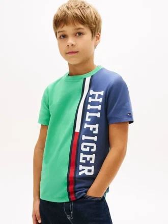 Tricou pentru copii cu logo și blocuri de culoare verticale