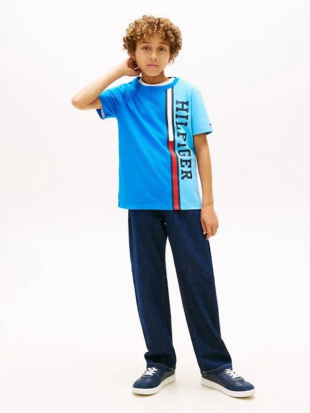 Tricou pentru copii cu logo și blocuri de culoare verticale Tricou pentru copii cu logo și blocuri de culoare verticale