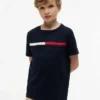 Tricou pentru copii cu logo și dungi