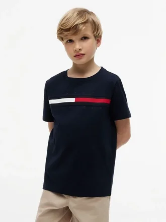 Tricou pentru copii cu logo și dungi