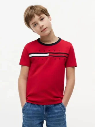 Tricou pentru copii cu logo și dungi
