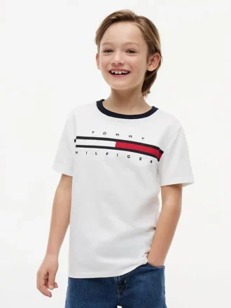 Tricou pentru copii cu logo și dungi