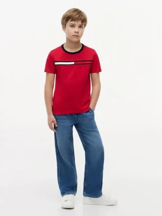 Tricou pentru copii cu logo și dungi