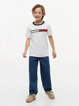 Tricou pentru copii cu logo și dungi