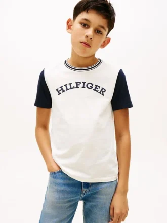 Tricou pentru copii cu logo monotip și blocuri de culoare