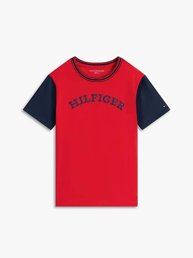 Tricou pentru copii cu logo monotip și blocuri de culoare Tricou pentru copii cu logo monotip și blocuri de culoare