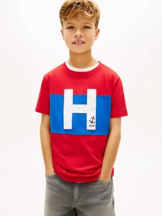 Tricou pentru copii cu logo nautic H și blocuri de culoare