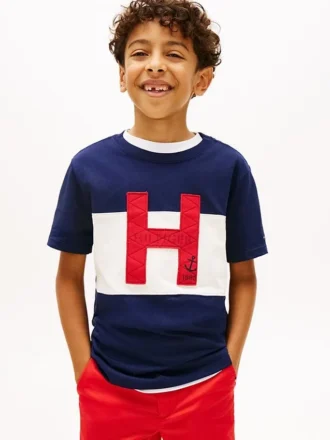 Tricou pentru copii cu logo nautic H și blocuri de culoare