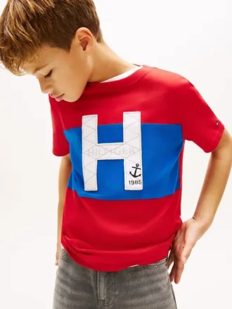 Tricou pentru copii cu logo nautic H și blocuri de culoare