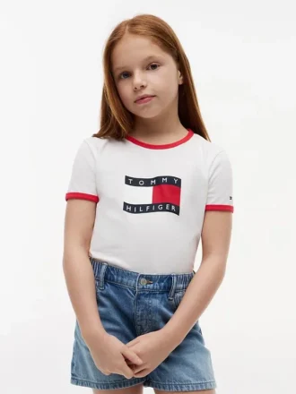 Tricou pentru copii cu logo steag ondulat
