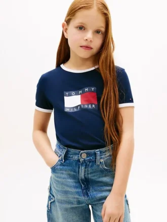 Tricou pentru copii cu logo steag ondulat