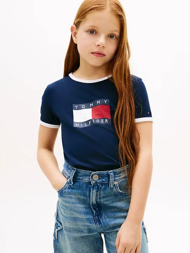Tricou pentru copii cu logo steag ondulat Tricou pentru copii cu logo steag ondulat